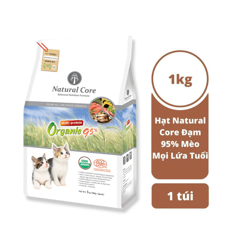 Thức Ăn Hạt Cho Mèo Mọi Lứa Tuổi Natural Core 95% Hữu Cơ 1kg